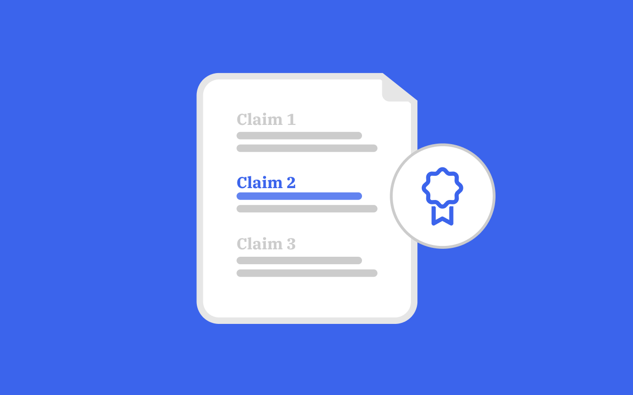 a document of claims and an patent studio logo next to it.